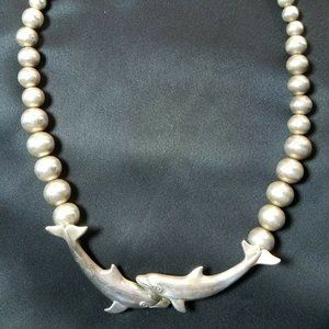 Kabana Jewelry Sterling Silver Dolphins Choker Necklace Beads Ocean Wildlife